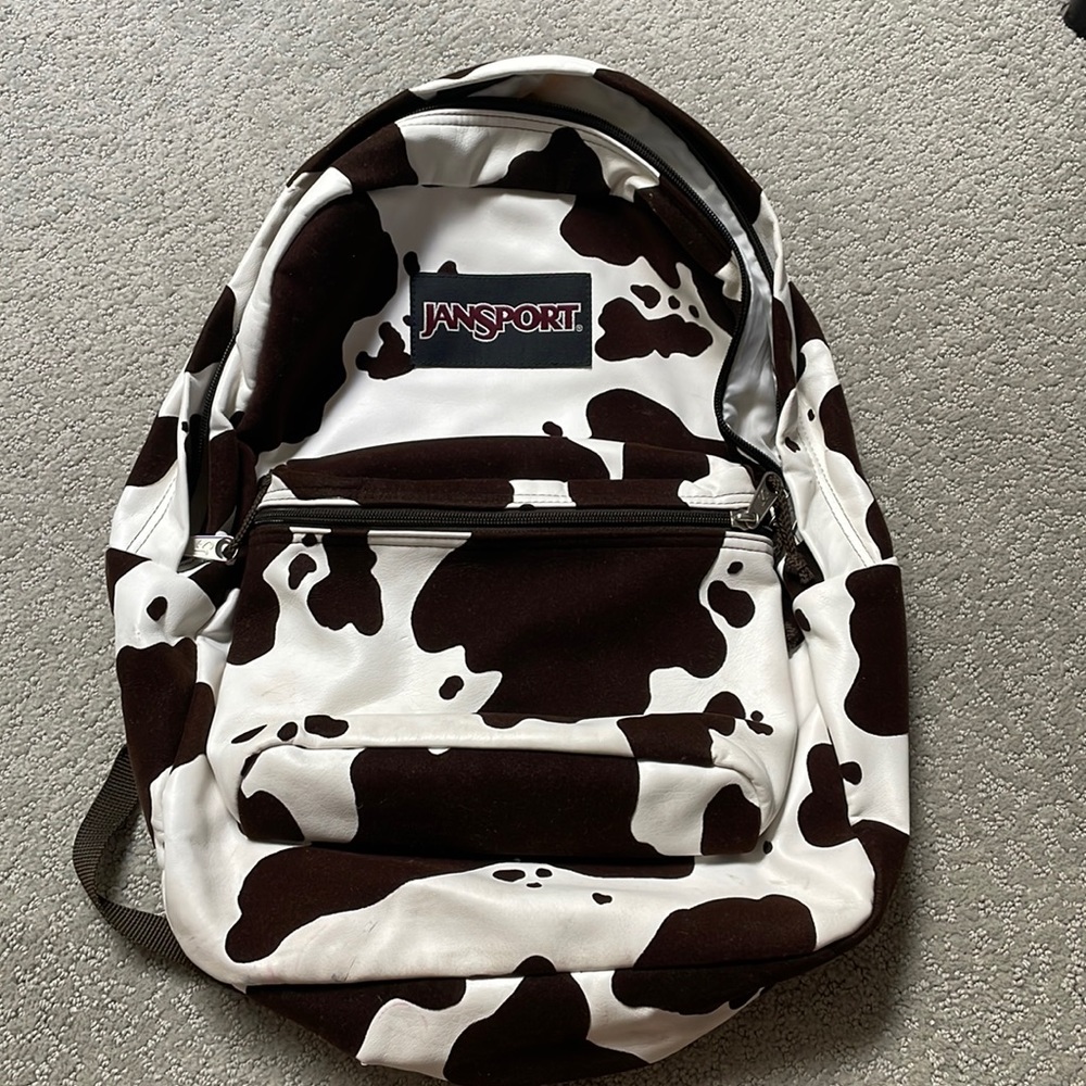 Jansport Brown and White Cow Print Backpack